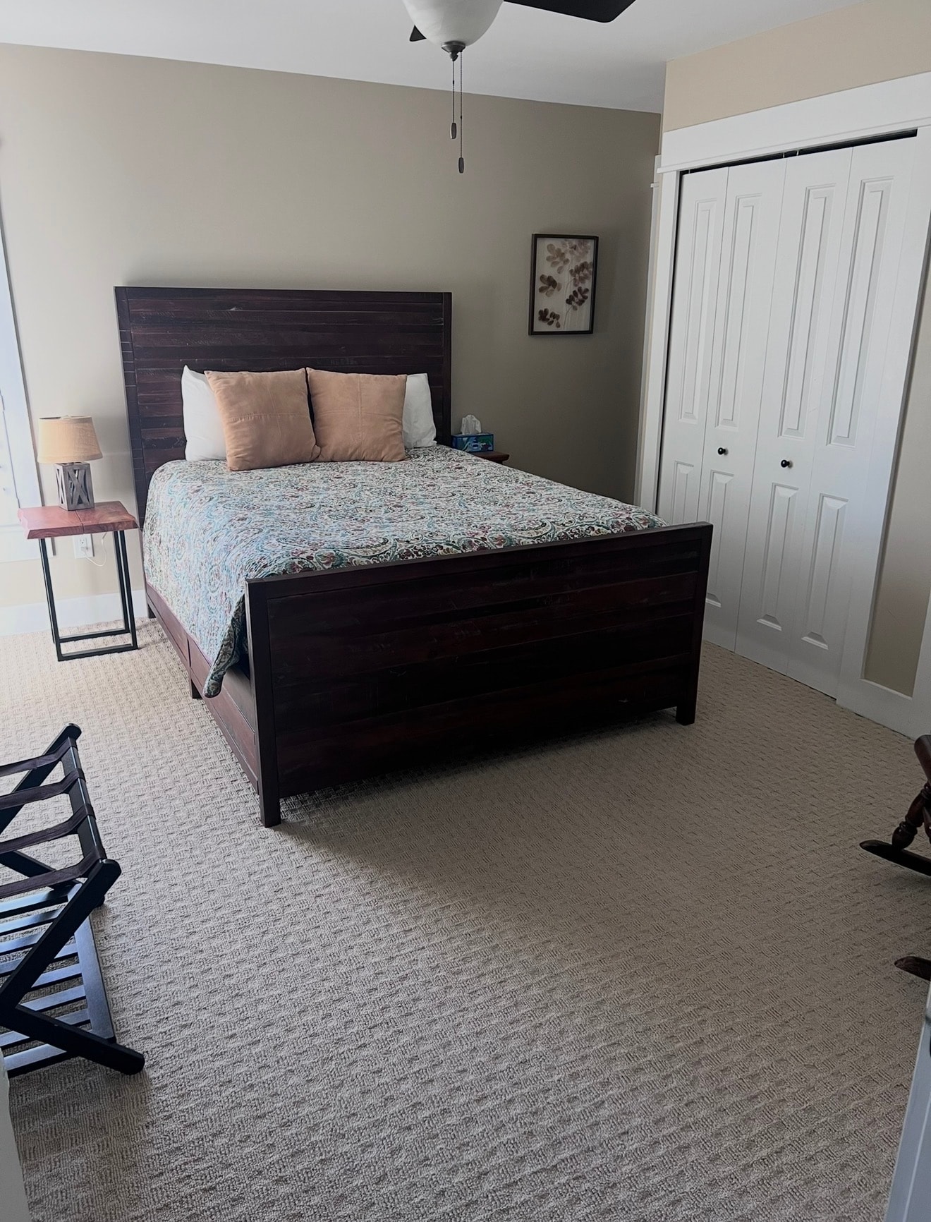 Elm Street guest bedroom 1 with queen bed and private full bathroom