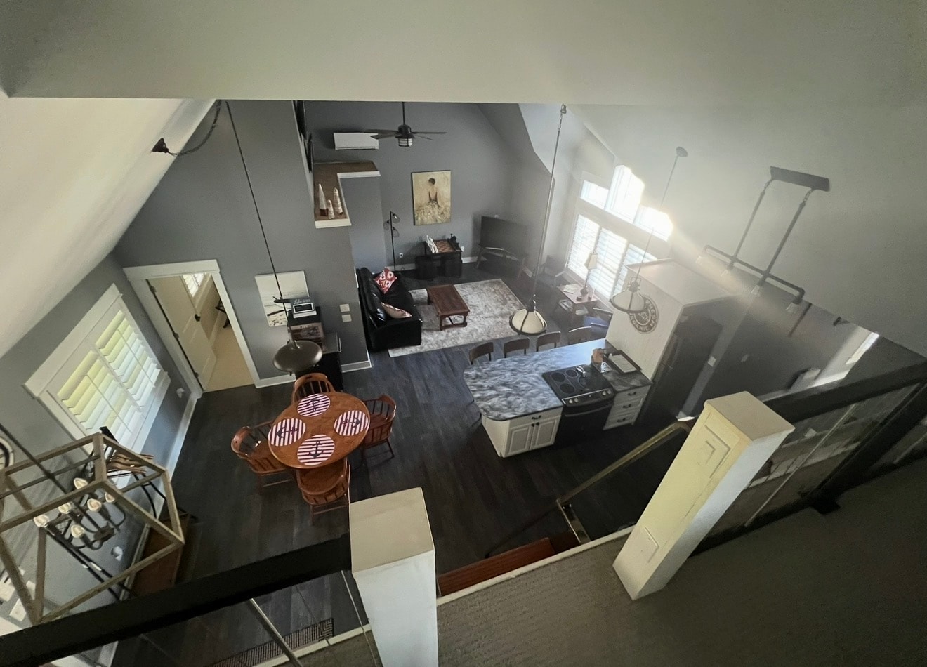 Loft bedroom with queen and twin beds on the Elm Street side