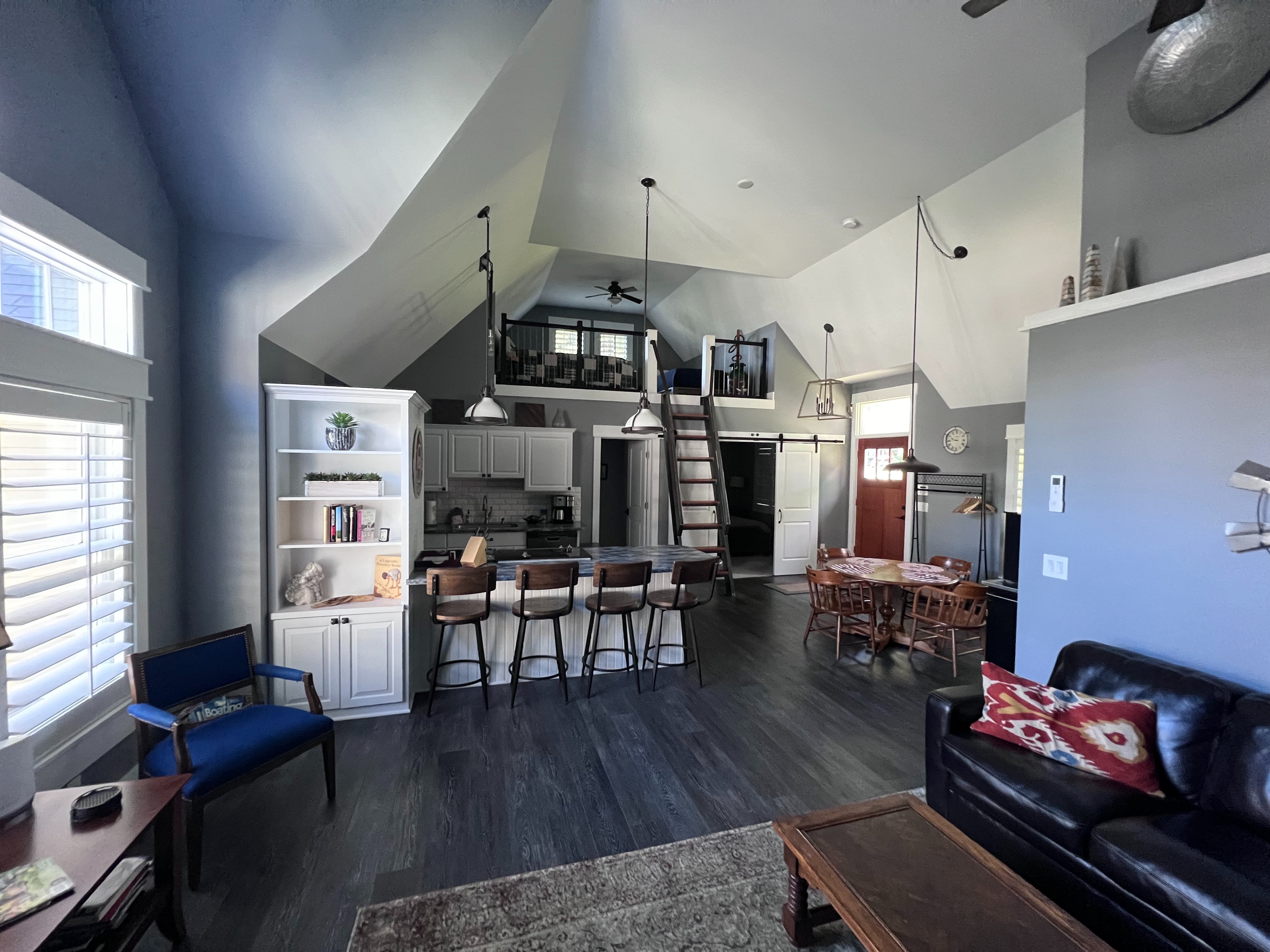 Elm Street side living room and kitchen with water views