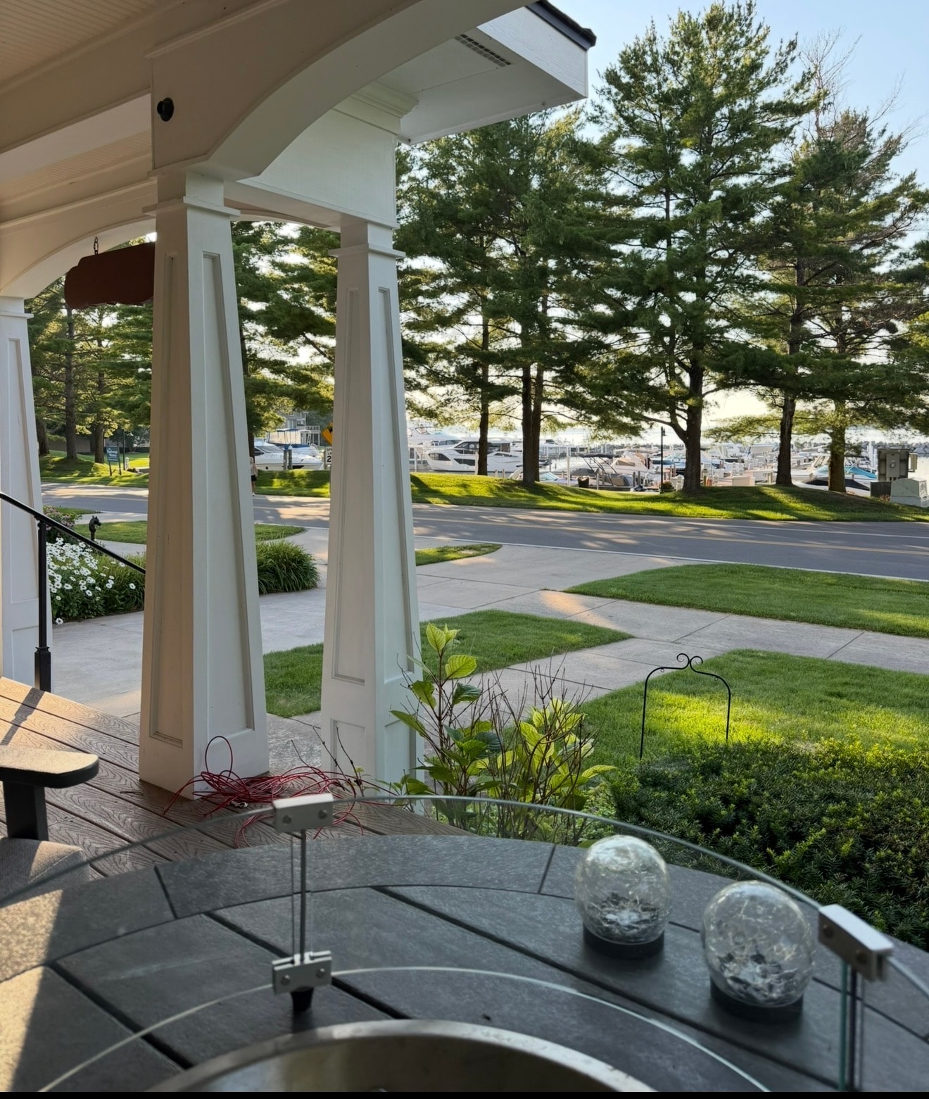 Front porch overlooking the lake and marina