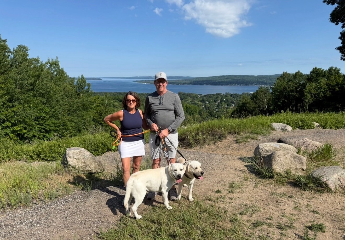 Biking along the waterfront trail near Boyne City