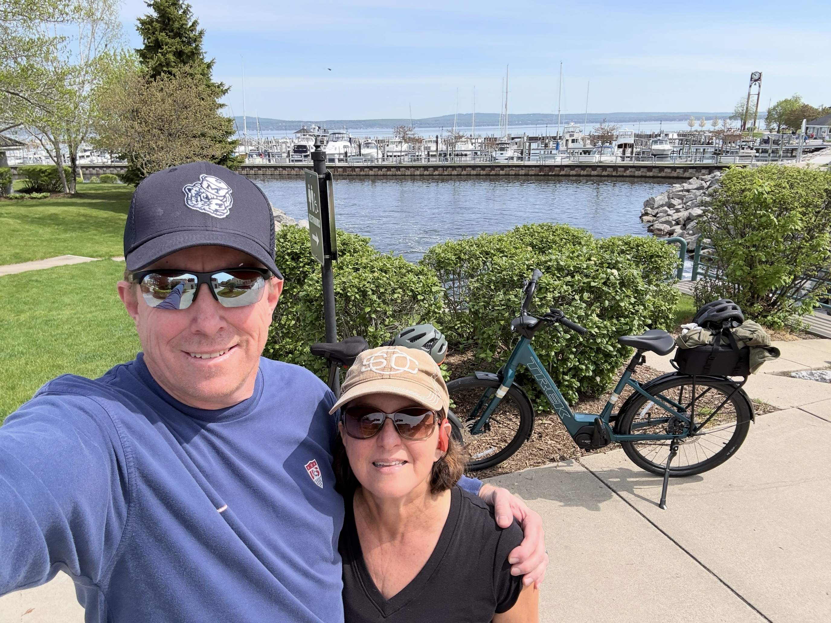 Couple with bikes at the Boyne City marina