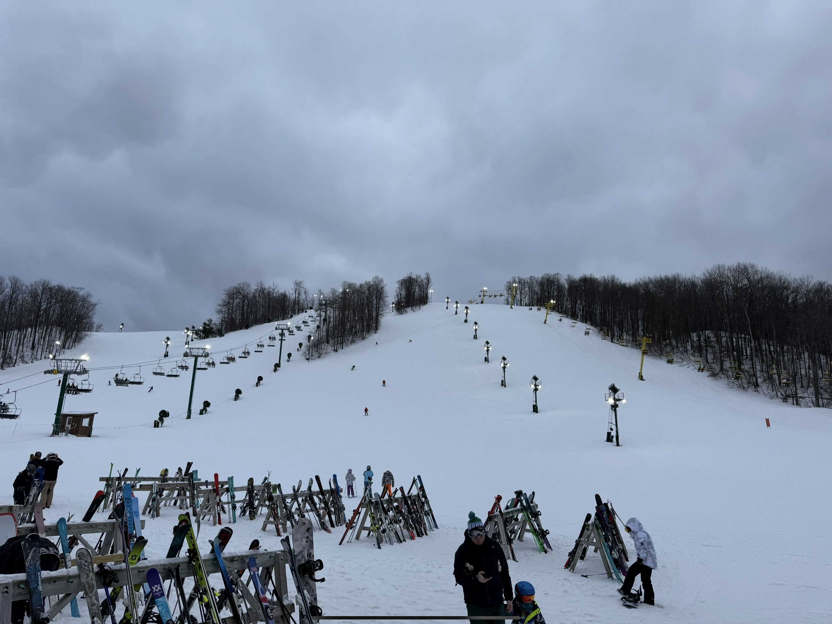 Ski slopes at Boyne Mountain lit up on a winter day